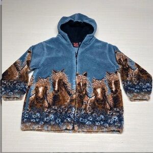 Blue Brown Horse Print Jacket